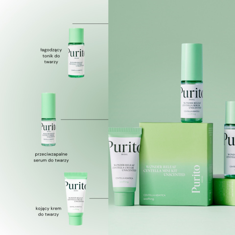 PURITO Seoul - Wonder Releaf Centella Mini Kit Unscented - zestaw bezzapachowych miniaturek do twarzy, 3szt. PURITO Seoul - Wonder Releaf Centella Mini Kit Unscented - zestaw bezzapachowych miniaturek do twarzy, 3szt.