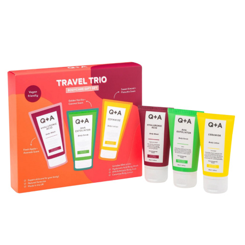 Q+A - Travel Trio – zestaw podróżny do pielęgnacji ciała, 3 x 50ml Q+A - Travel Trio – zestaw podróżny do pielęgnacji ciała, 3 x 50ml